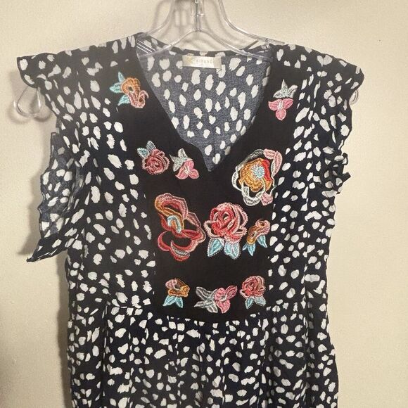 Kirundo Women's Ruffle Sleeve Embroidered Chest Animal Print Dress Size Small - Picture 2 of 11